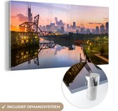 MuchoWow® Glasschilderij 160x80 cm - Schilderij acrylglas - Chicago - Park - Zonsondergang - Foto op glas - Schilderijen