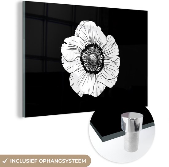 MuchoWow® Glasschilderij 120x80 cm - Schilderij acrylglas - Klaproos - Bloemen - Vintage - Natuur - Flower power - Foto op glas - Schilderijen