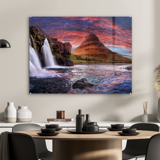 Peinture sur verre - Photo sur verre - Islande - Cascade - Berg - Verre acrylique - Décoration murale - Peinture cascade - Peinture sur verre - 80x60 cm - Décoration murale