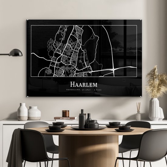 MuchoWow® Peinture sur verre - Carte - Haarlem - Plan de la ville - Carte - 90x60 cm - Peintures sur verre acrylique - Photo sur Glas