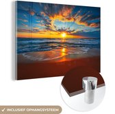 Glasschilderij - Glazen schilderij - Zonsondergang - Horizon - Zee - Wolken - Muurdecoratie - Schilderij zee - Foto op glas - Acrylglas - 120x80 cm - Wanddecoratie