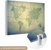 MuchoWow® Glasschilderij 30x20 cm - Schilderij acrylglas - Wereldkaart - Wereldbol - Groen - Kids - Jongens - Meid - Foto op glas - Schilderijen
