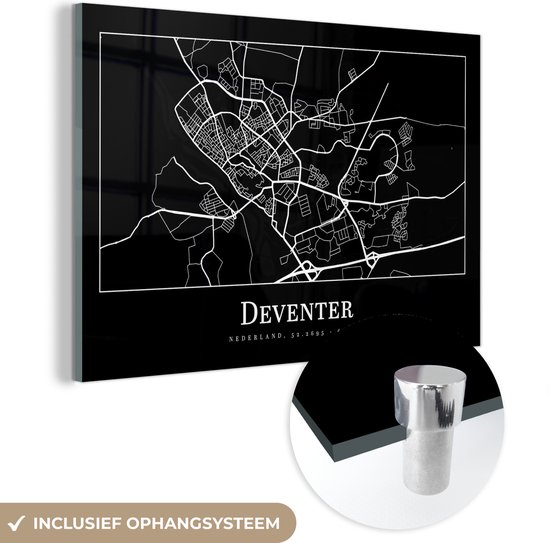 MuchoWow® Peinture sur verre 90x60 cm - Peinture sur verre acrylique - Plan de la ville - Deventer - Carte - Carte - Photo sur verre - Peintures