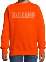 Glitter Holland sweater oranje met steentjes/rhinestones voor kinderen - Oranje fan shirts - Holland / Nederland supporter - EK/ WK trui / outfit 106/116 (5-6 jaar)
