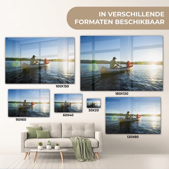 MuchoWow® Peinture sur verre 180x120 cm - Peinture sur verre acrylique - Un père fait du canoë avec sa fille - Photo sur verre - Peintures