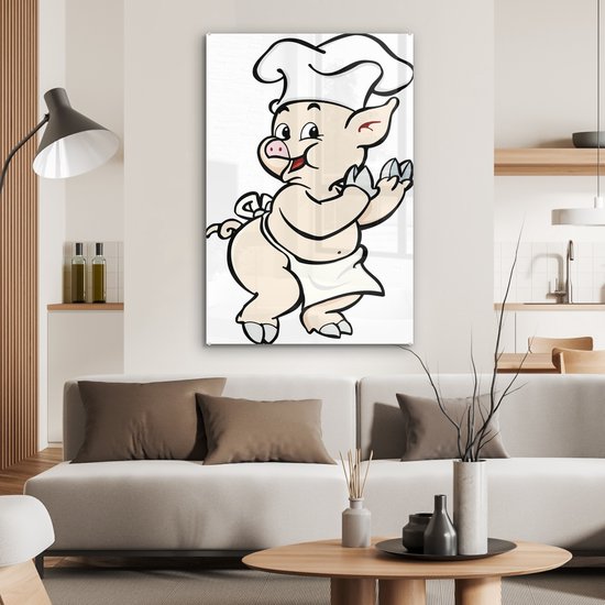 MuchoWow® Peinture sur verre 80x120 cm - Peinture sur verre acrylique - Illustration d'un cochon qui est chef - Photo sur verre - Peintures