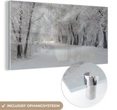 MuchoWow® Glasschilderij 160x80 cm - Schilderij acrylglas - Bomen - Sneeuw - Winter - Foto op glas - Schilderijen
