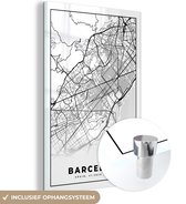 MuchoWow® Glasschilderij 60x90 cm - Schilderij acrylglas - Barcelona - Stadskaart - Plattegrond - Zwart Wit - Kaart - Foto op glas - Schilderijen