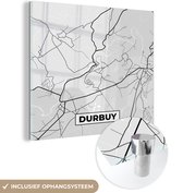 MuchoWow® Glasschilderij 50x50 cm - Schilderij acrylglas - Stadskaart – Zwart Wit - Kaart – Durbuy – België – Plattegrond - Foto op glas - Schilderijen