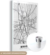 MuchoWow® Glasschilderij 40x60 cm - Schilderij acrylglas - Stadskaart – Zwart Wit - Kaart – Brugge – België – Plattegrond - Foto op glas - Schilderijen