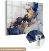 MuchoWow® Glasschilderij 40x30 cm - Schilderij acrylglas - Marmer - Blauw - Goud - Foto op glas - Schilderijen