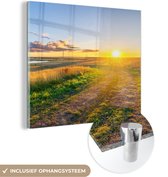 MuchoWow® Glasschilderij 90x90 cm - Schilderij acrylglas - Zon - Natuur - Landschap - Foto op glas - Schilderijen