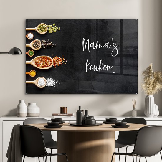 MuchoWow® Peinture sur verre 90x60 cm - Peinture sur verre - Mère - Cuisine - Dictons - La cuisine de maman - Citations - Photo sur verre acrylique - Peintures