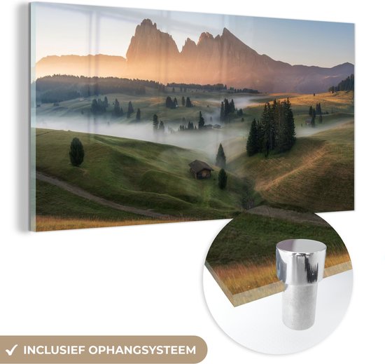 MuchoWow® Peinture sur verre - Berg - Brouillard - Paysage - 160x80 cm - Peintures sur verre acrylique - Photo sur Glas