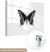 MuchoWow® Glasschilderij 80x60 cm - Schilderij acrylglas - Vlinder - Dieren - Retro - Zwart wit - Foto op glas - Schilderijen