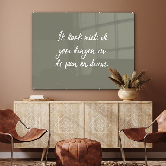 MuchoWow® Glasschilderij 120x90 cm - Schilderij acrylglas - Spreuken - Ik kook niet - Quotes - Humor - Koken - Foto op glas - Schilderijen