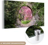 MuchoWow® Glasschilderij 80x40 cm - Schilderij acrylglas - Doorkijk - Sakura - Bloesem - Japans - Foto op glas - Schilderijen