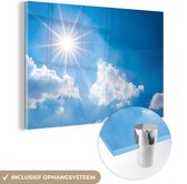 MuchoWow® Glasschilderij 30x20 cm - Schilderij acrylglas - Zon - Wolken - Zomer - Foto op glas - Schilderijen