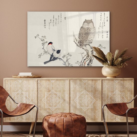 Peinture sur verre - Hibou - Vogel - Japon - 90x60 cm - Peintures Plexiglas