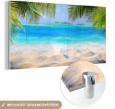 MuchoWow® Glasschilderij 80x40 cm - Schilderij acrylglas - Strand - Palmboom - Zee - Eiland - Foto op glas - Schilderijen