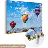 MuchoWow® Glasschilderij 90x60 cm - Schilderij acrylglas - Luchtballon - Lucht - Wolken - Patronen - Foto op glas - Schilderijen