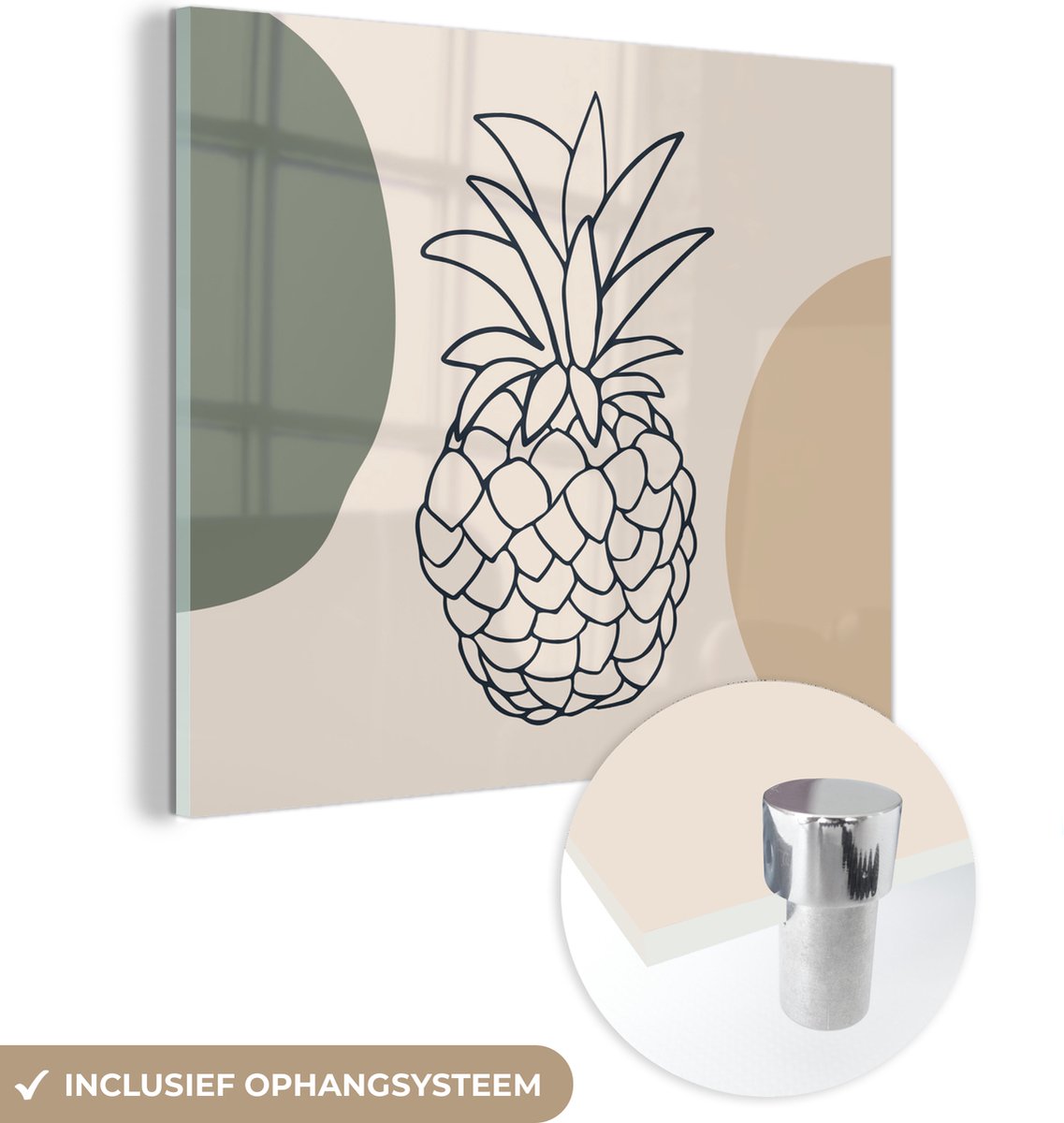 ® Glasschilderij 20x20 cm - Schilderij acrylglas - Fruit - Pastel - Ananas - Foto op glas - Muurdecoratie woonkamer - Wanddecoratie slaapkamer - Schilderijen