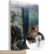 MuchoWow® Glasschilderij 60x80 cm - Schilderij acrylglas - Hong Kong - Architectuur - Water - Foto op glas - Schilderijen