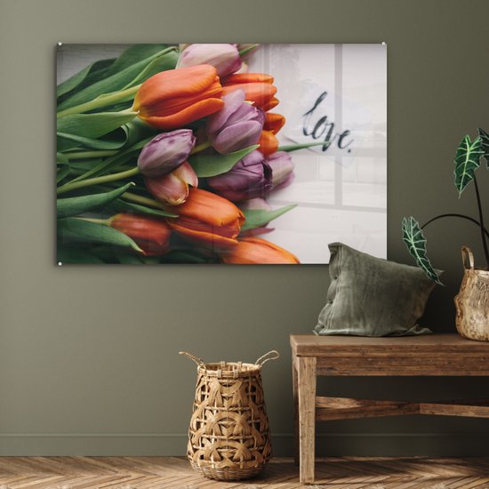 MuchoWow® Peinture sur verre - Fleurs - Tulipes - Citation - 120x80 cm - Peintures sur verre acrylique - Photo sur Glas