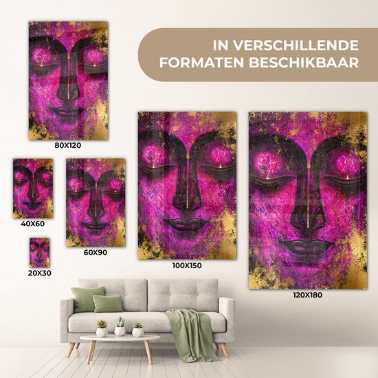 MuchoWow® Peinture sur Verre - Bouddha - Visage - Violet - 80x120 cm - Peintures sur Verre Acrylique - Photo sur Glas