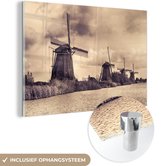 MuchoWow® Glasschilderij 30x20 cm - Schilderij acrylglas - Molens - Water - Nederland - Foto op glas - Schilderijen