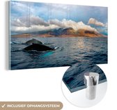 MuchoWow® Glasschilderij 160x80 cm - Schilderij acrylglas - Walvis - Eiland - Zee - Foto op glas - Schilderijen