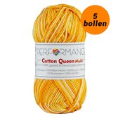 5 bollen Haakgaren - katoen geel/oranje gemêleerd (9151) - Cotton queen multi garen