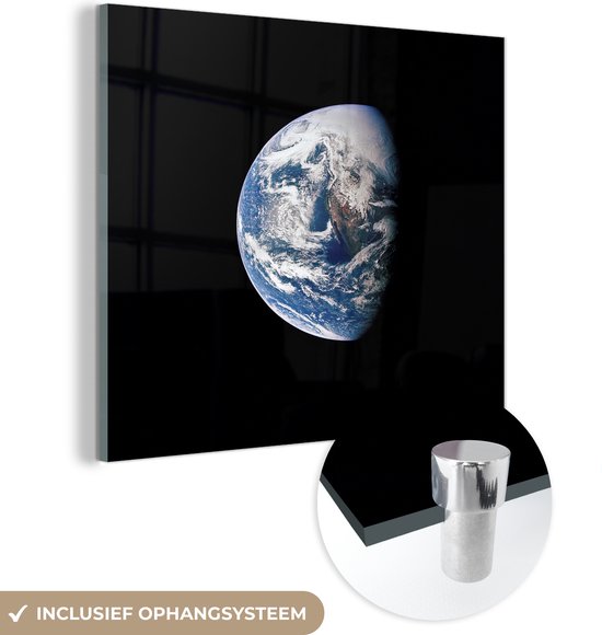 MuchoWow® Glasschilderij 90x90 cm - Schilderij acrylglas - Aarde - Ruimte - Nasa - Foto op glas - Schilderijen