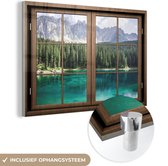 MuchoWow® Glasschilderij 90x60 cm - Schilderij acrylglas - Doorkijk - Boom - Meer - Foto op glas - Schilderijen