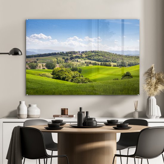 Toscane dans le Val d'Orcia près de la ville médiévale de San Gimignano en Italie Plexiglas 90x60 cm - Tirage photo sur Glas (décoration murale en plexiglas)