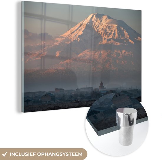 MuchoWow® Glasschilderij 60x40 cm - Schilderij acrylglas - De berg Ararat voor zonsopgang in Turkije - Foto op glas - Schilderijen
