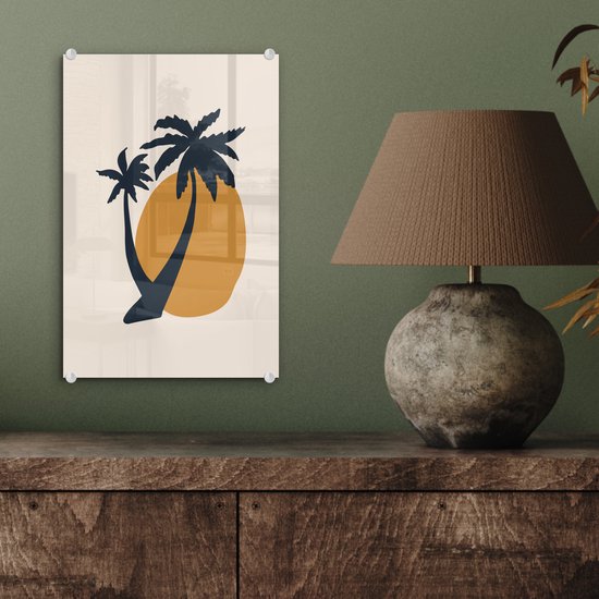 MuchoWow® Peinture sur verre 20x30 cm - Peinture sur verre acrylique - Palmier - Soleil - Pastel - Photo sur verre - Peintures