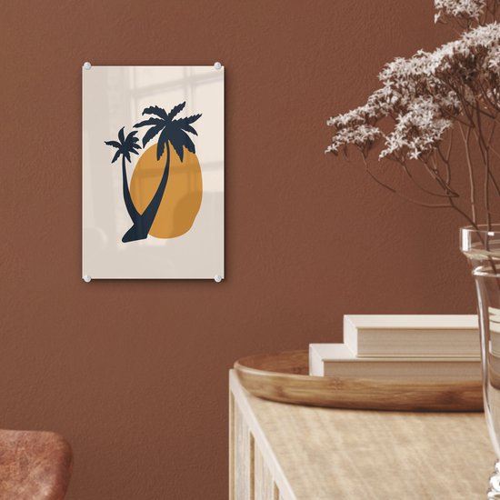 MuchoWow® Peinture sur verre 20x30 cm - Peinture sur verre acrylique - Palmier - Soleil - Pastel - Photo sur verre - Peintures