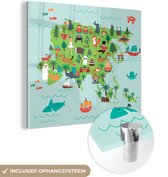 MuchoWow® Glasschilderij 50x50 cm - Schilderij acrylglas - Wereldkaart Kinderen - Azië - Dieren - Foto op glas - Schilderijen