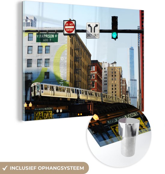 Glasschilderij - Chicago - Metro - Stoplicht - Plexiglas Schilderijen