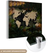 MuchoWow® Glasschilderij 90x90 cm - Schilderij acrylglas - Wereldkaart - Simpel - Bloemen - Foto op glas - Schilderijen