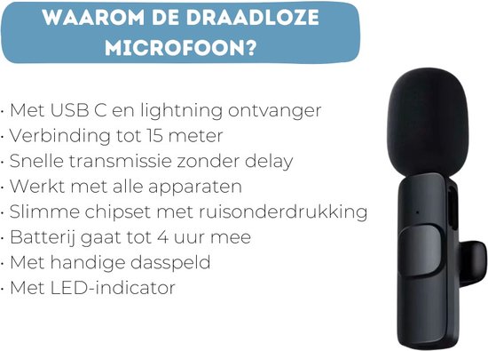 78Goods Draadloze Microfoon - Lavalier Microfoon - Dasspeld Microfoon - Lightning en USB C - 78Goods