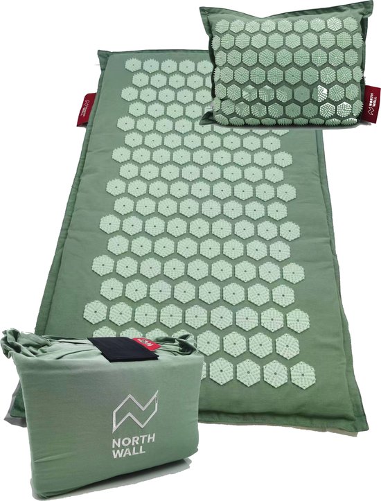Northwall Acupressuur Mat met Kussen Spijkermat Shakti mat Groen