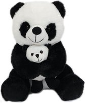 Knuffel Panda met Baby Zwart-Wit - Zittend - 22 cm