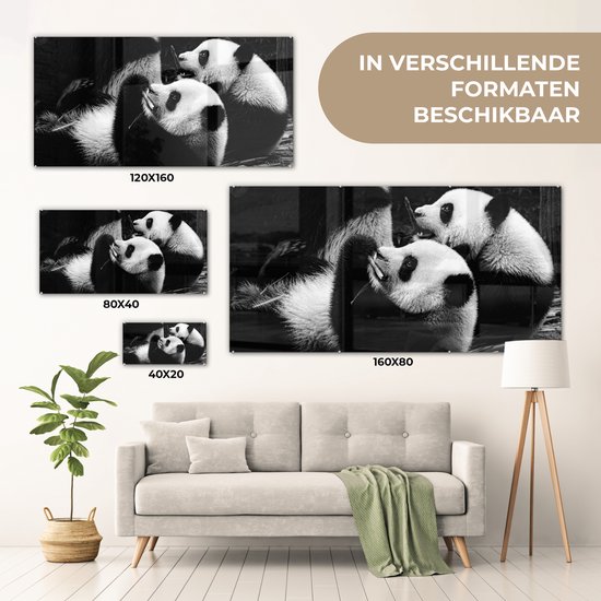 MuchoWow® Peinture sur verre 120x60 cm - Peinture sur verre - Pandas - Zwart - Wit - Photo sur verre acrylique - Peintures