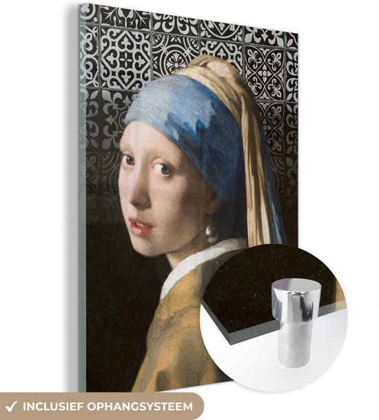 MuchoWow® Glasschilderij 120x160 cm - Schilderij acrylglas - Meisje met de parel - Johannes Vermeer - Patronen - Foto op glas - Schilderijen