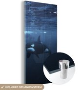 MuchoWow® Glasschilderij 60x120 cm - Schilderij acrylglas - Orkas onder water - Foto op glas - Schilderijen