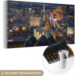 MuchoWow® Glasschilderij 160x80 cm - Schilderij acrylglas - Stad - Las Vegas - Nacht - Foto op glas - Schilderijen