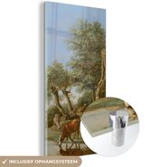 MuchoWow® Glasschilderij 40x80 cm - Schilderij acrylglas - Het spiegelende koetje - Schilderij van Paulus Potter - Foto op glas - Schilderijen