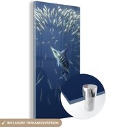MuchoWow® Glasschilderij 80x160 cm - Schilderij acrylglas - Water - Sardientjes - Dieren - Foto op glas - Schilderijen